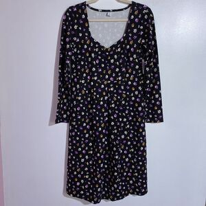 Old Navy Dress M Black Floral Cottagecore Peasant Babydoll Casual‎ Comfort